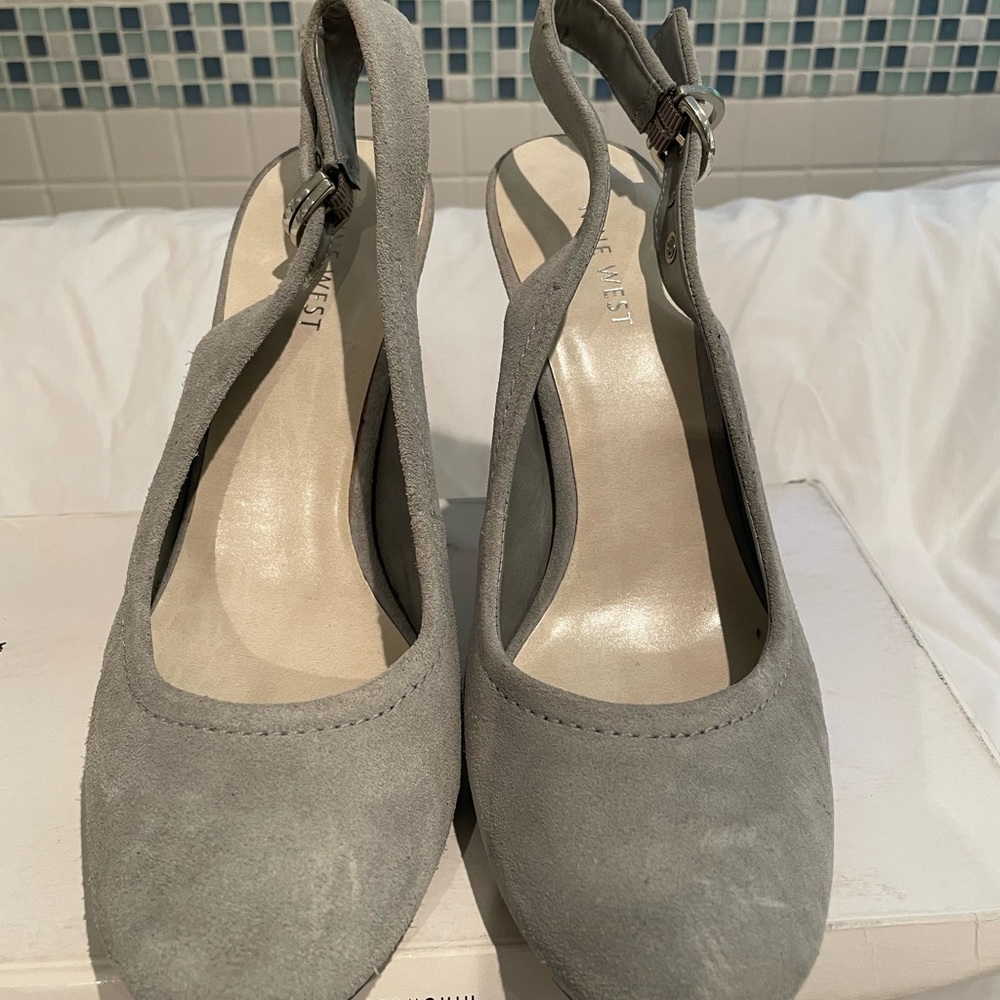 Nine West Gray Suede Heels with Adjustable Slingback